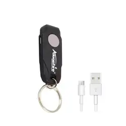 Compact USB Rechargeable Mini LED Keychain Flashlight - Lithium Polymer Battery (Black)