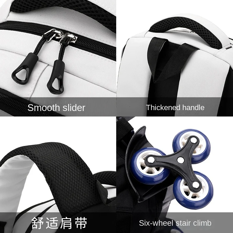 Trolley School Bags for Teenage Boys Solid Color White Black Rolling Backpack High School Backpack with Wheels Student Book Bag 5