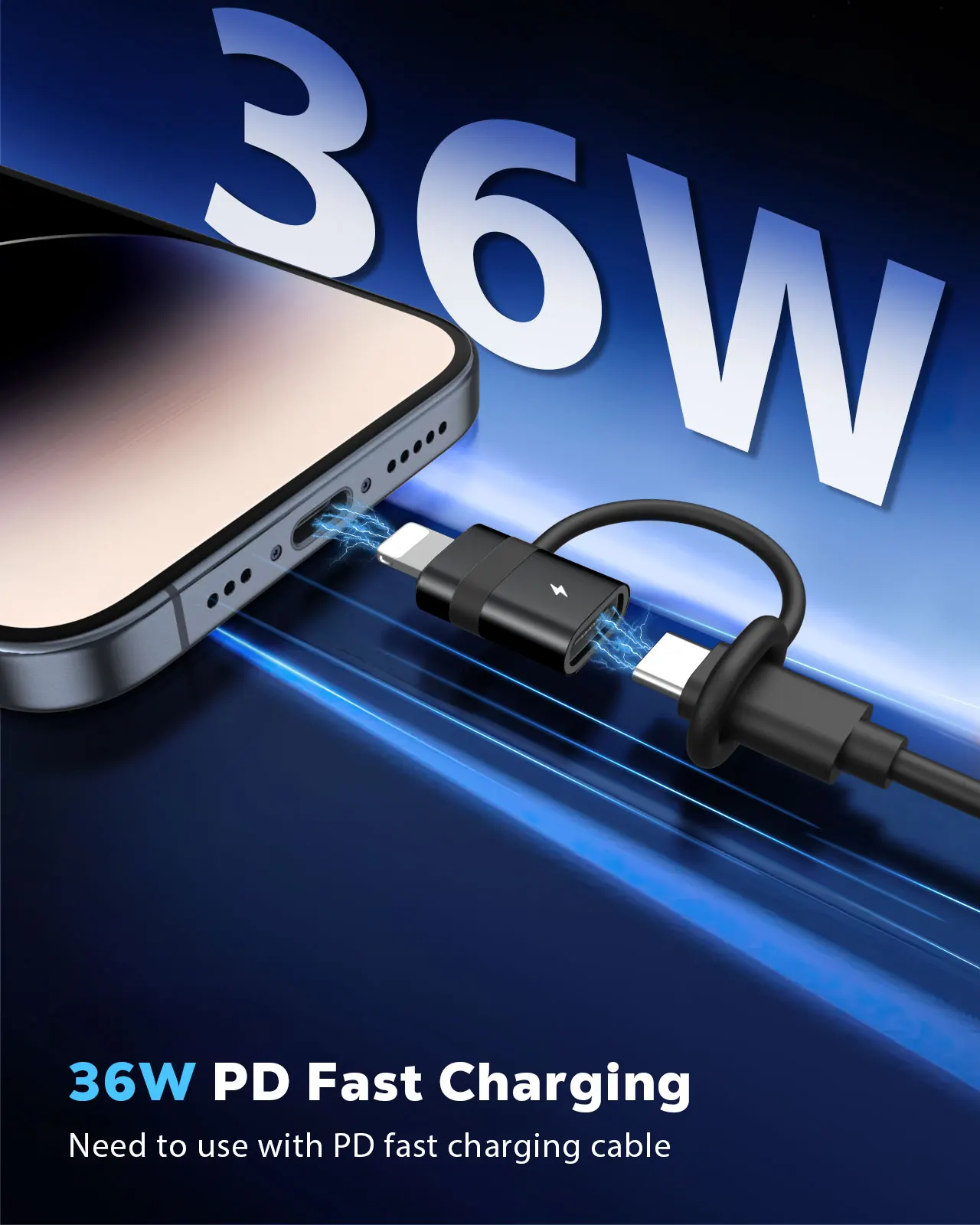 36W PD 고속 충전 기능이 있는 MoKo USB C-Lightning 어댑터, 오디오/OTG용 아님, iPhone 14용 USB-C Female-Lightning Male 어댑터
