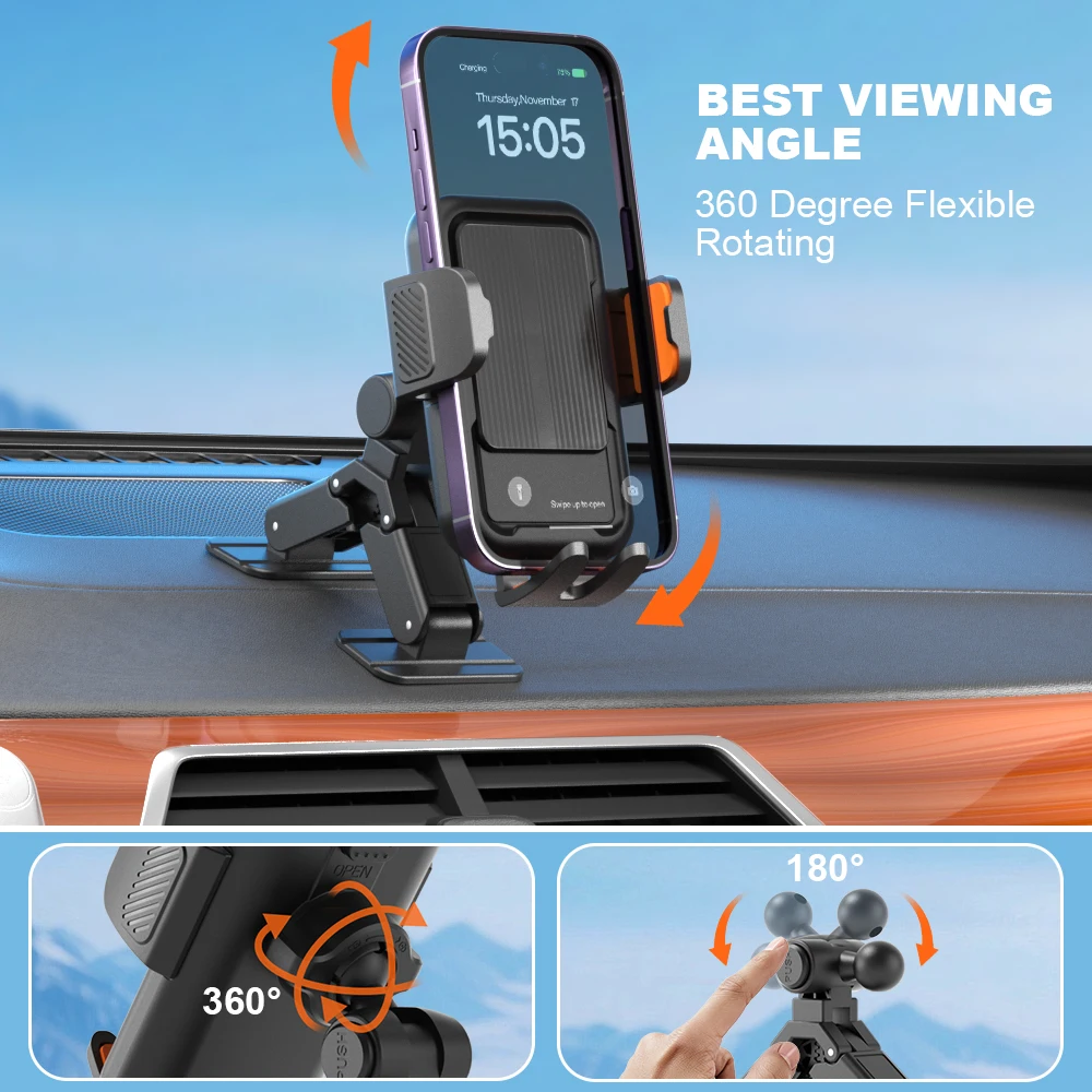 Versatile 360° Rotating Car Phone Holder with Strong Suction for Dashboard & Windshield