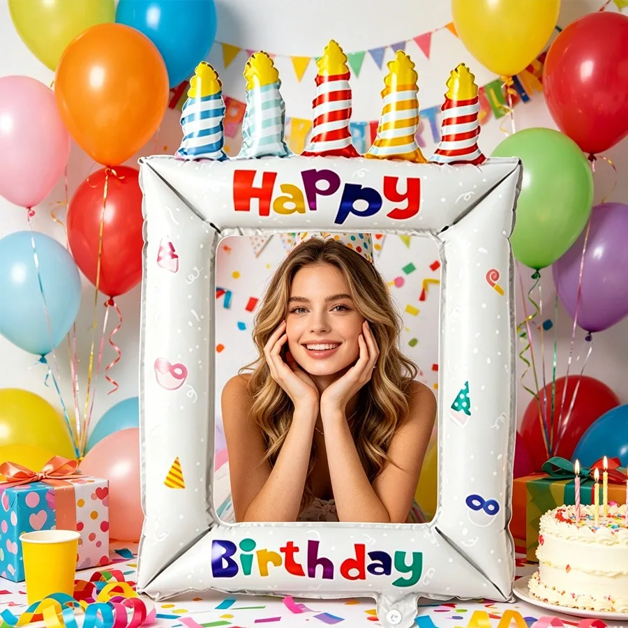 1PCS 흰색 양초 생일 사진 프레임 풍선, 생일 파티 장식, 사진 소품 생일, 장 풍선에 적합
