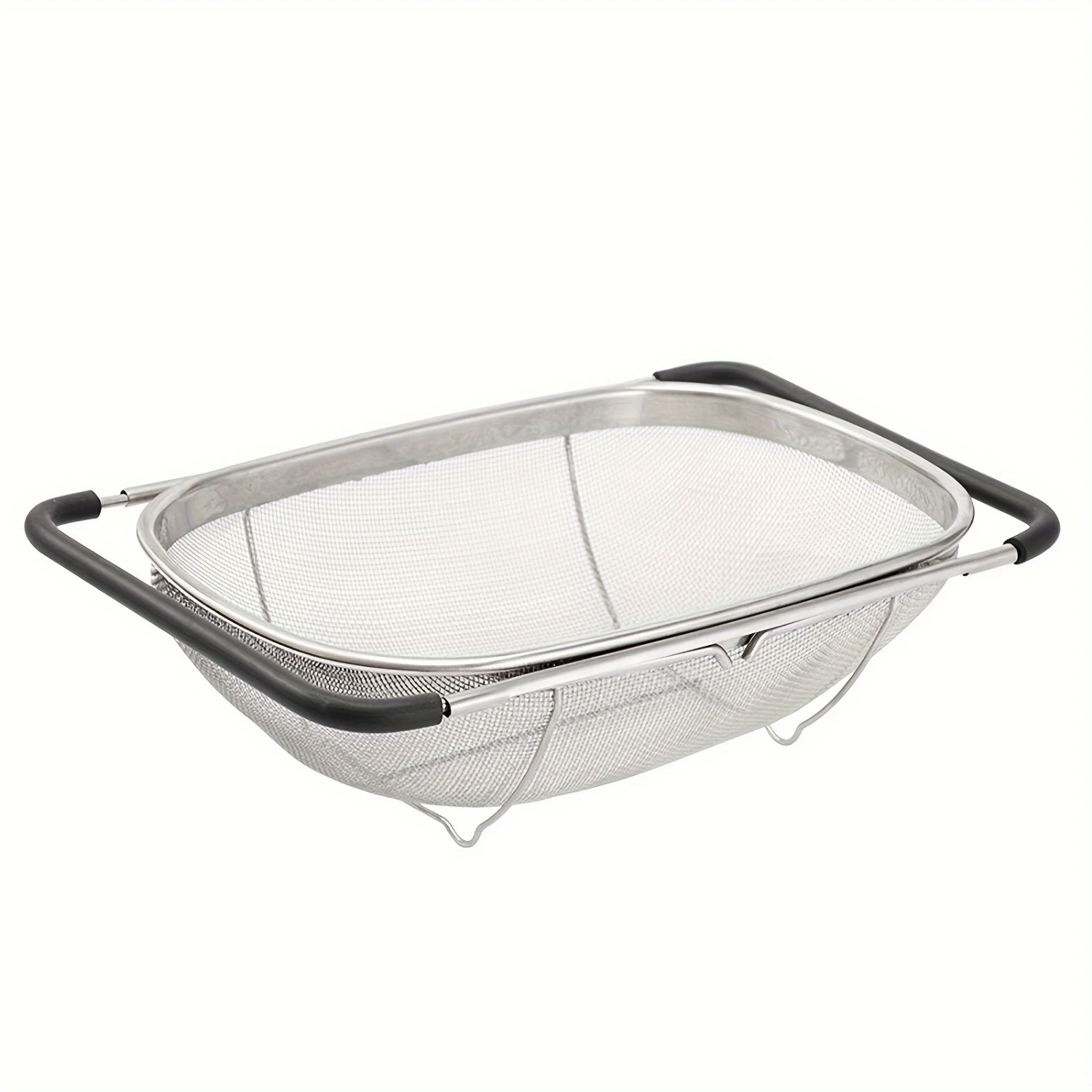 Stainless Steel Over-The-Sink Colander-Telescopic Mesh Basket For Fruits & Veggies, Kitchen Gadget For Washing And Dra