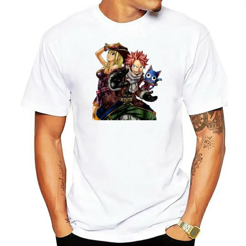 T-Shirt Femme Col Rond Echanre Fairy Tail Natsu Lucy Happy Manga Sorcier