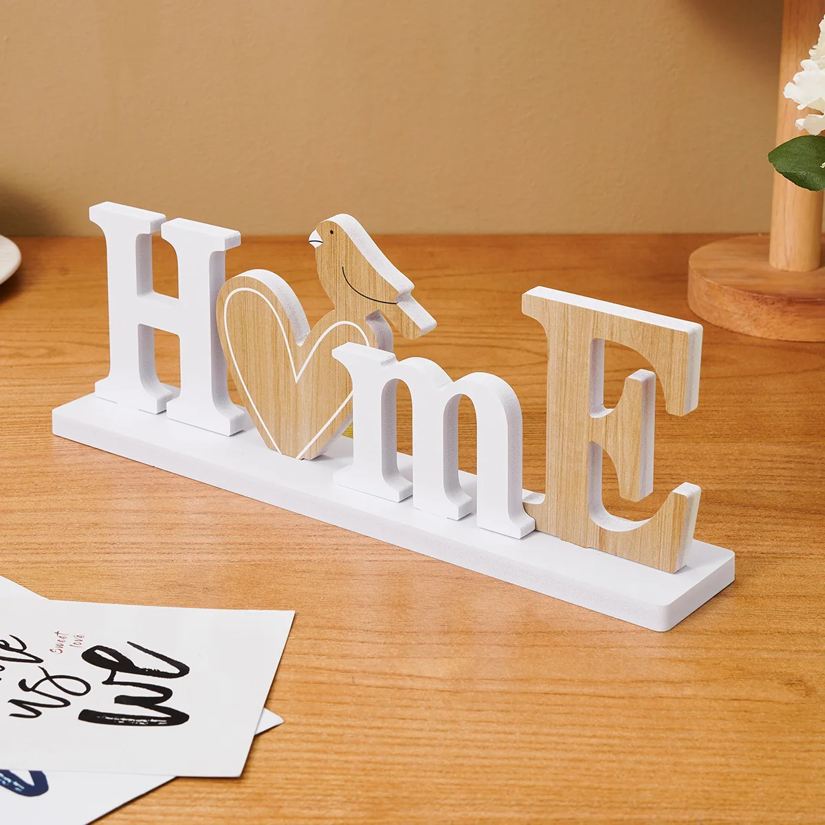 1PC, a simple heart-shaped bird HOME letter-shaped decorative item, an indoor desktop decorative letter board