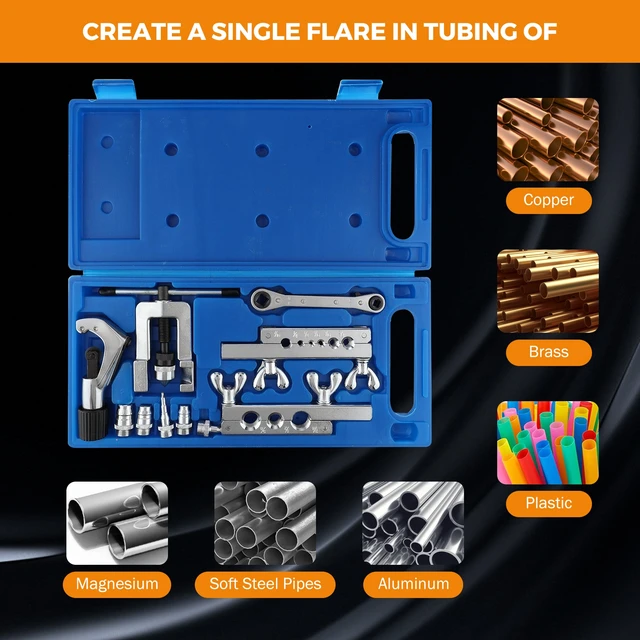 Kit d'outils d'évasement électrique, outil d'extension de tuyau en cuivre, outil  d'évasement excentrique à 45 degrés, outil d'évasement simple 1/4-3/4,  évasement rapide en 5 secondes,5chucks : : Bricolage