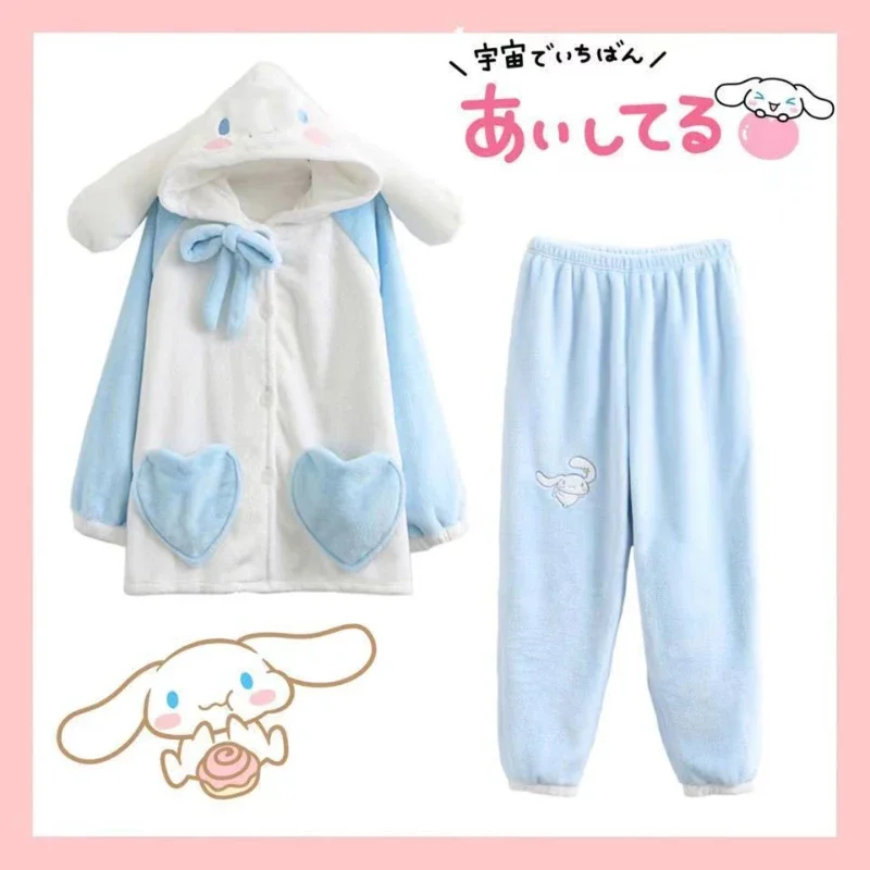 

Sanrio Cinnamoroll Pyjamas Clothes Y2k Fluffy Pajamas Tops Pants 2pcs Set Women Plush Sleepwear Suit Hoodies Matching Outfits