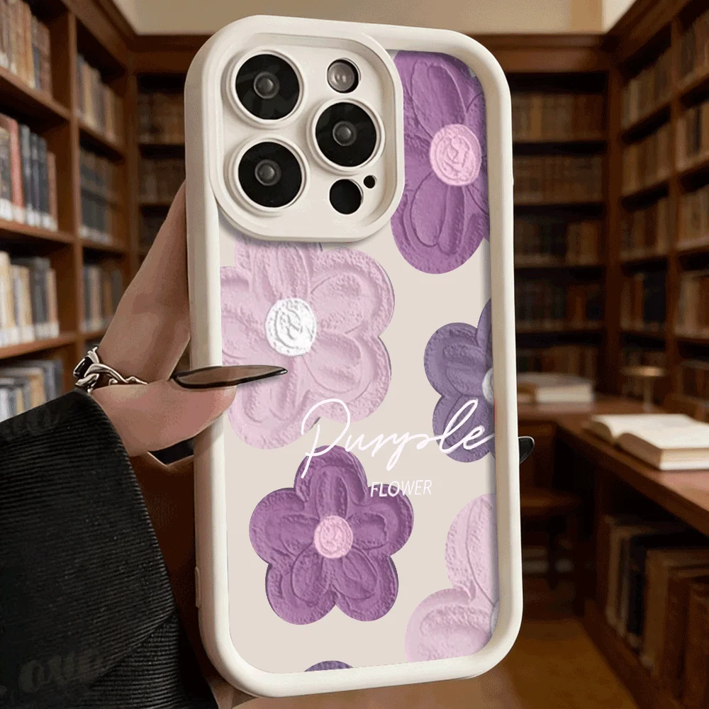 Elegant Embossed Purple Flowers Phone Case - Anti-Scratch, Flexible Gel Protection