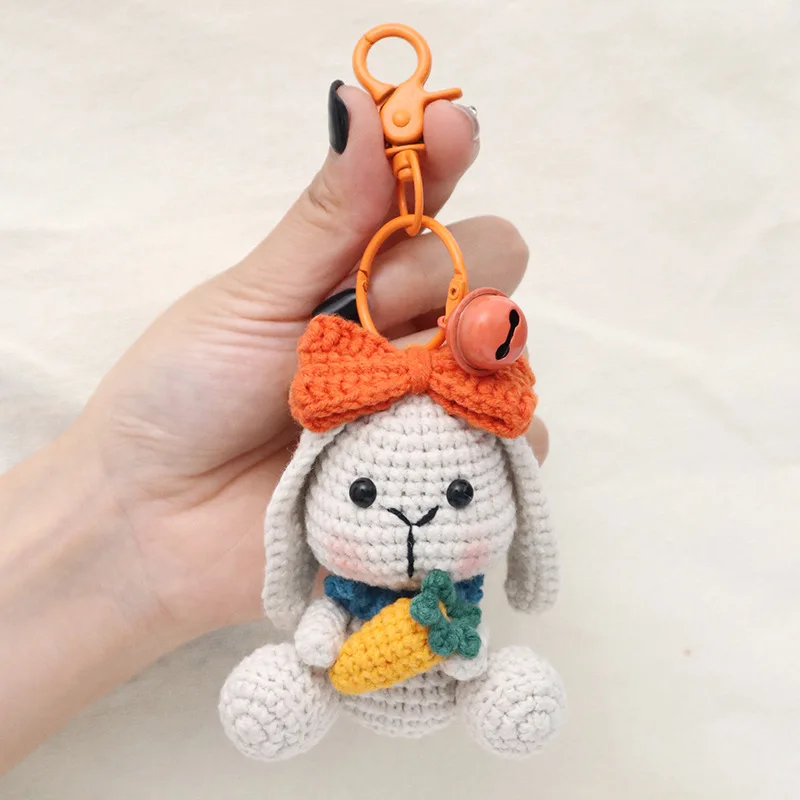 Handmade Knitted Long ears Rabbit Doll Key Chain Kawaii Cartoon Animal ...