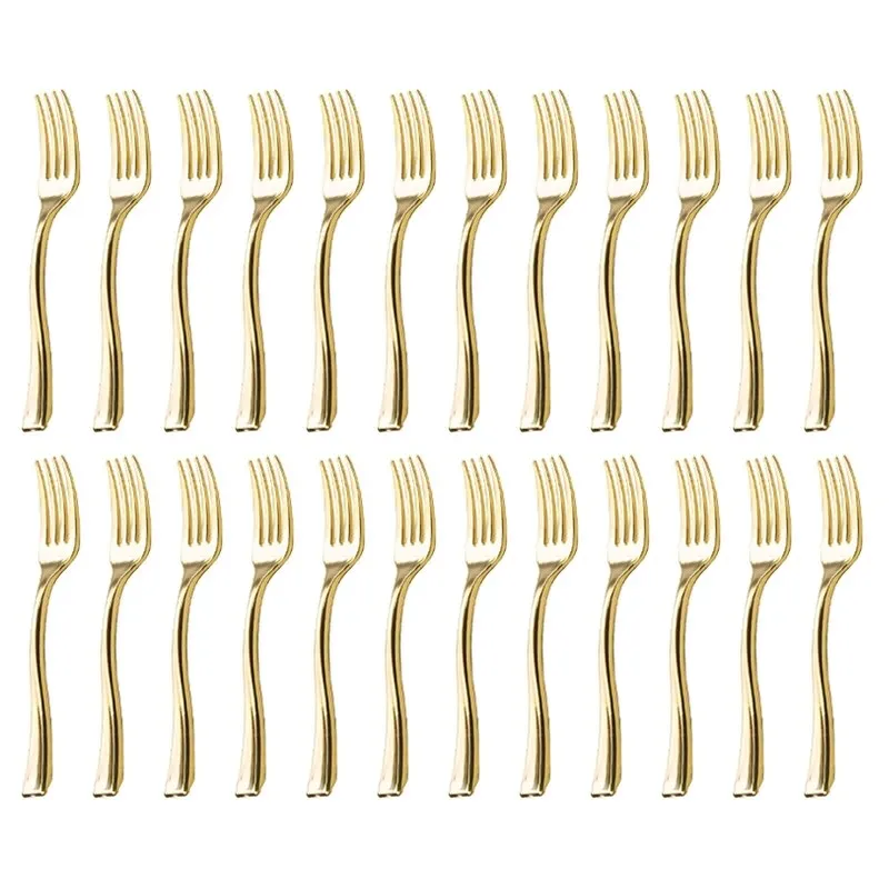 Description Picture 5 of item24PCS Plastic Disposable Spoons Forks Set Imitate Metal Flatware For Barbecue Party Picnic Kitchenware