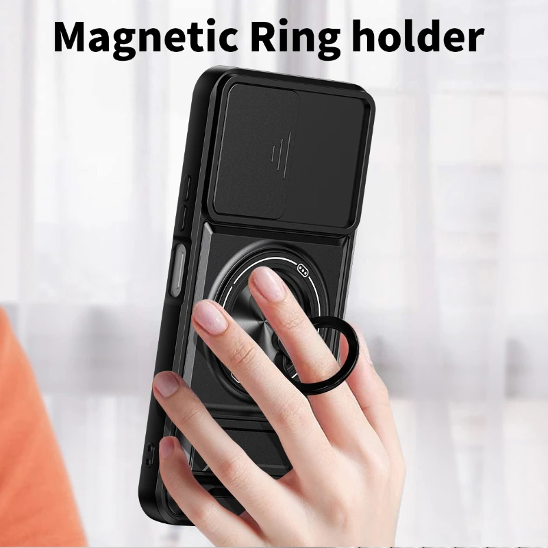 Enhanced Armor Phone Case with Lens Protection and Magnetic Ring Stand Holder