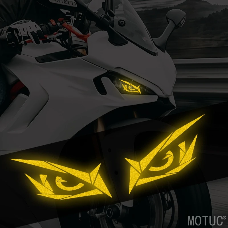 1Pair Creative Reflective Monster Eyes Motorcycle Sticker Waterproof for DIY Headlight Fuel Tank Scooter Body Vinyl Decals
