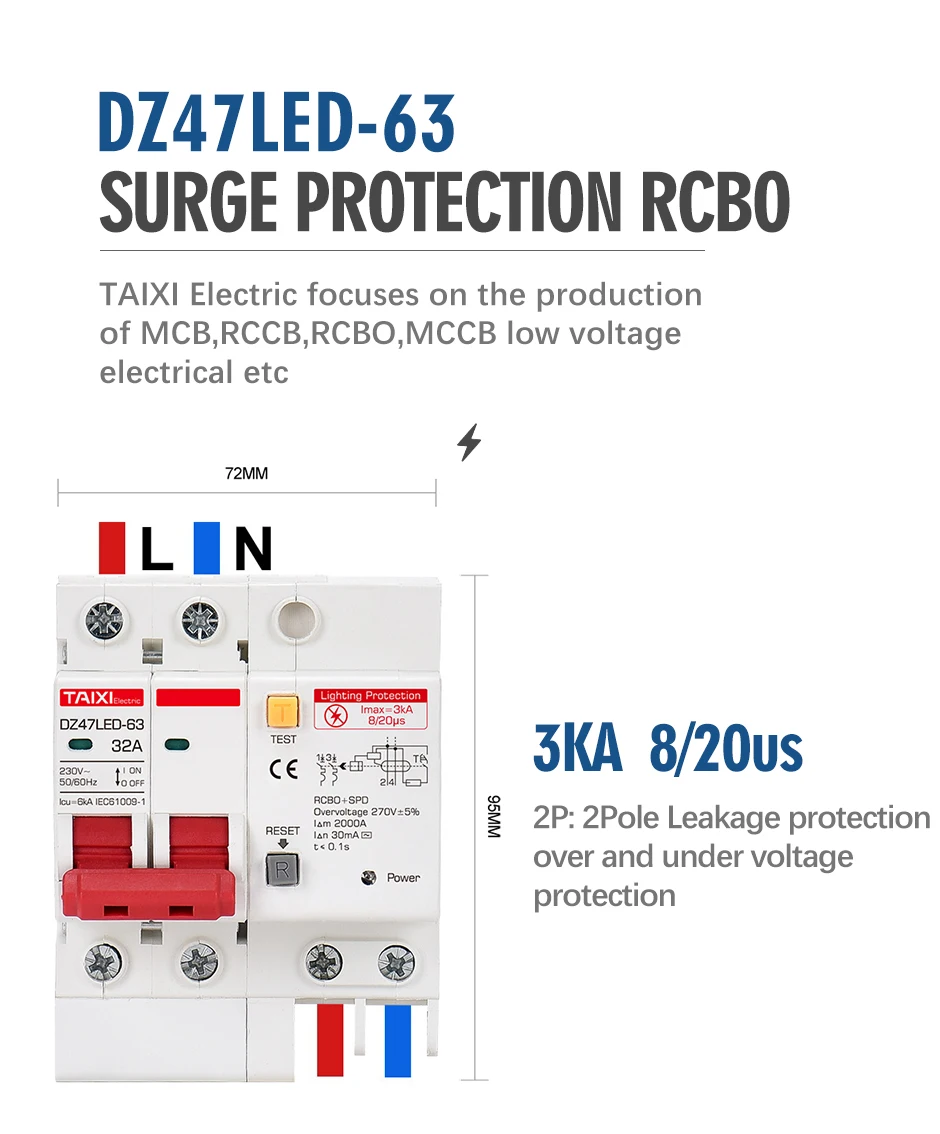 RCD RCBO RCCB Com Proteção Contra Raios MCB Vazamento Surge Protector