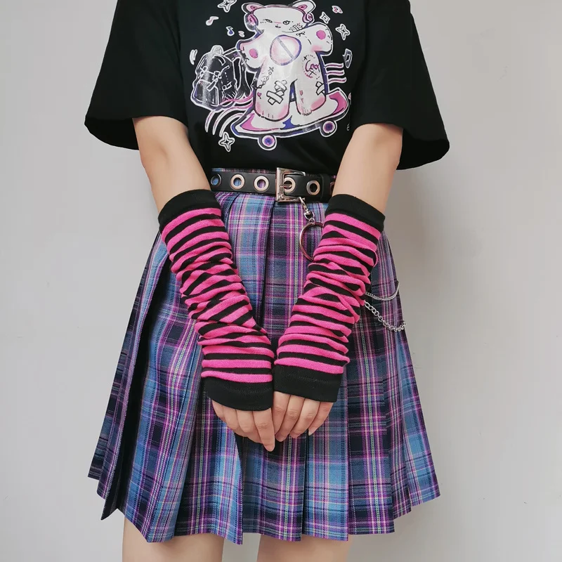 

Gothic Lolita Long Gloves Fingerless Gloves Women Men Strips Arm Warmer Knitted Elbow Mittens Anime Gloves Cosplay Accessories