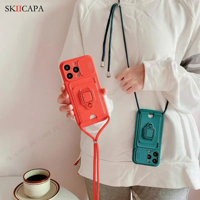 Crossbody Necklace Lanyard Slide Lens Case with Stand Holder Cover