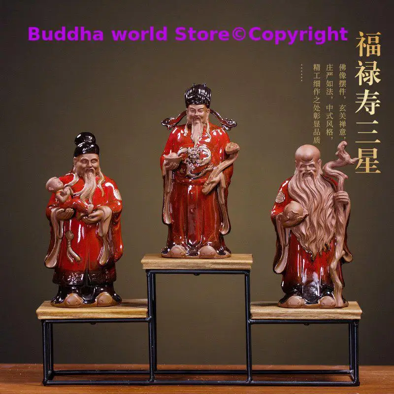 

3P Asia HOME SHOP Good luck Gods buddha efficacious bless Fu Lu Shou safe health patron saint FENG SHUI pottery porcelain statue