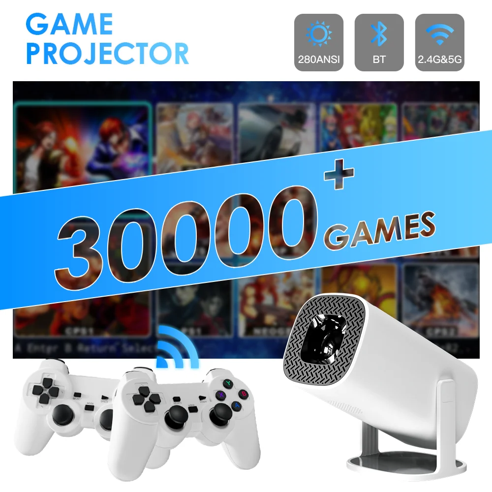 Android 11 Gaming Projector P30MAX 64GB TF Card Wireless Gaming Controller Dual WIFI 1280*720P Home Theater Portable projector
