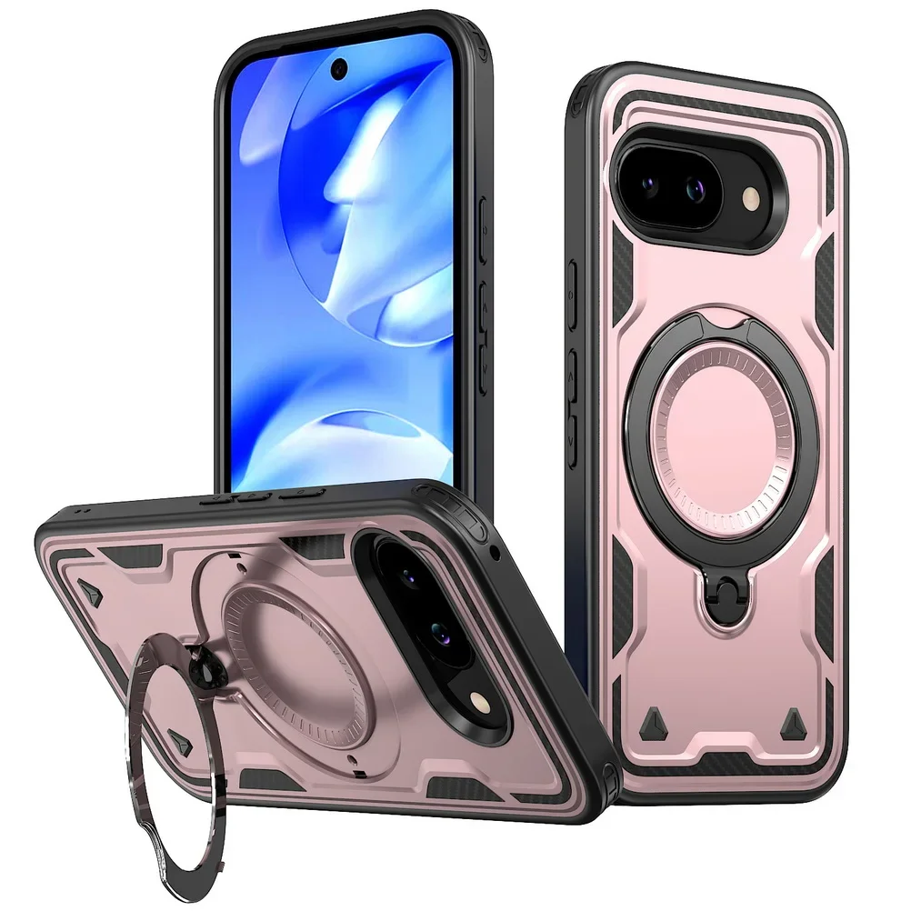 Rugged Military Armor Phone Case with Magnetic Ring and Rotating Bracket Cover