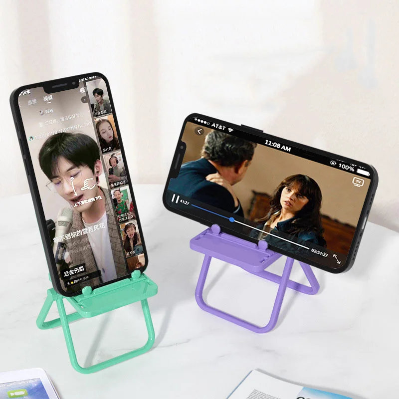 ew Portable Mini Mobile Phone Stand Foldable Desktop Chair  Cellphone Bracket for IPhone 13 12 Samsung Xiaomi  Stand Holder flexible mobile holder