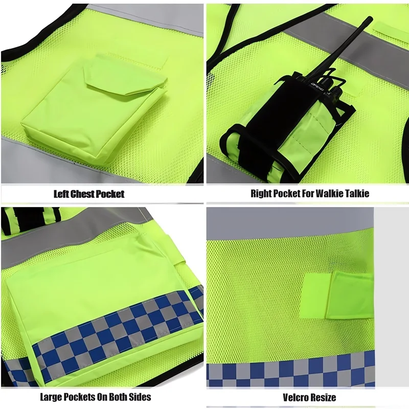 Unisex High-Visible Reflective Vest Mesh Breathable Safety With Pockets And Zipper Keeps You Safe Suitable For Summer
