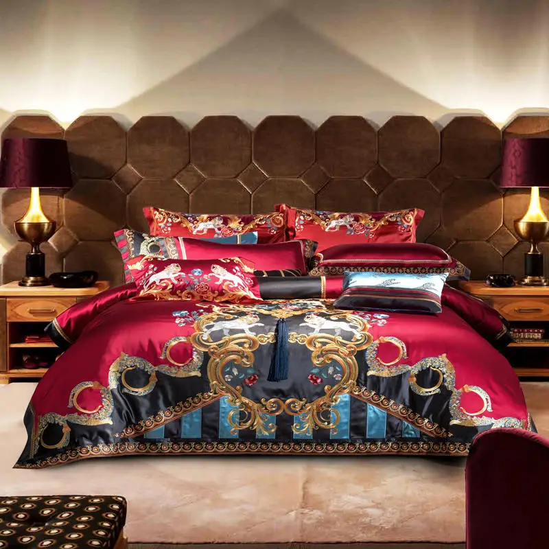 Waliicorners Egyptian Cotton Lion Gold Embroidered Luxury Satin Bedding Set Duvet Cover Set Vintage Silk Brocade Jacquard 75 S9d49de110d9040069ec62f3cc97a9e52t