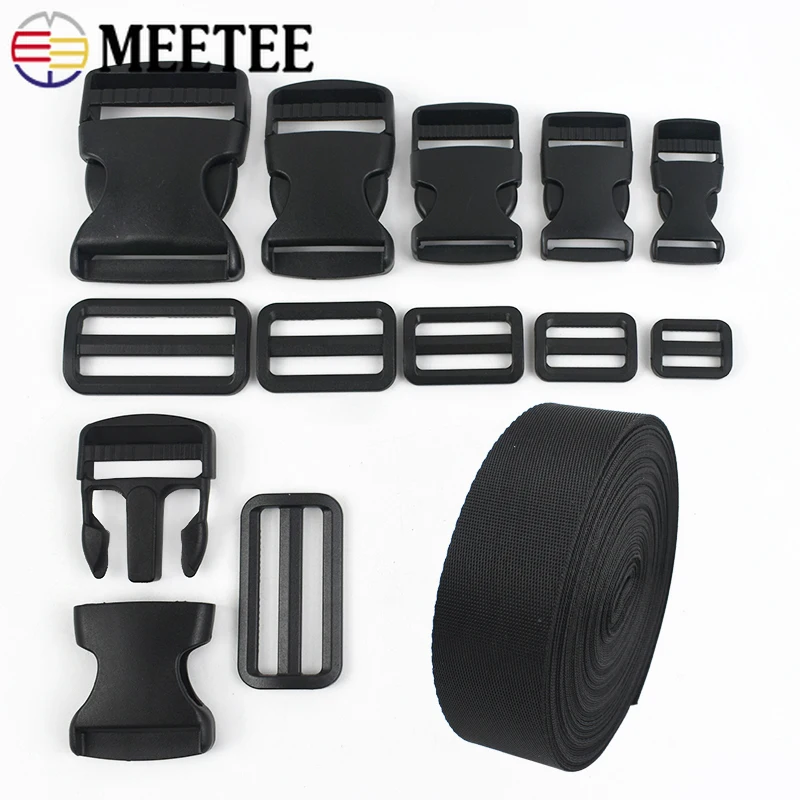 1-5 세트 20-50mm 나일론 웨빙 스트랩 블랙 릴리스 버클 가방 스트랩 애완 동물 목걸이 트라이 글라이드 클립 조정 걸쇠 DIY 가방 액세서리