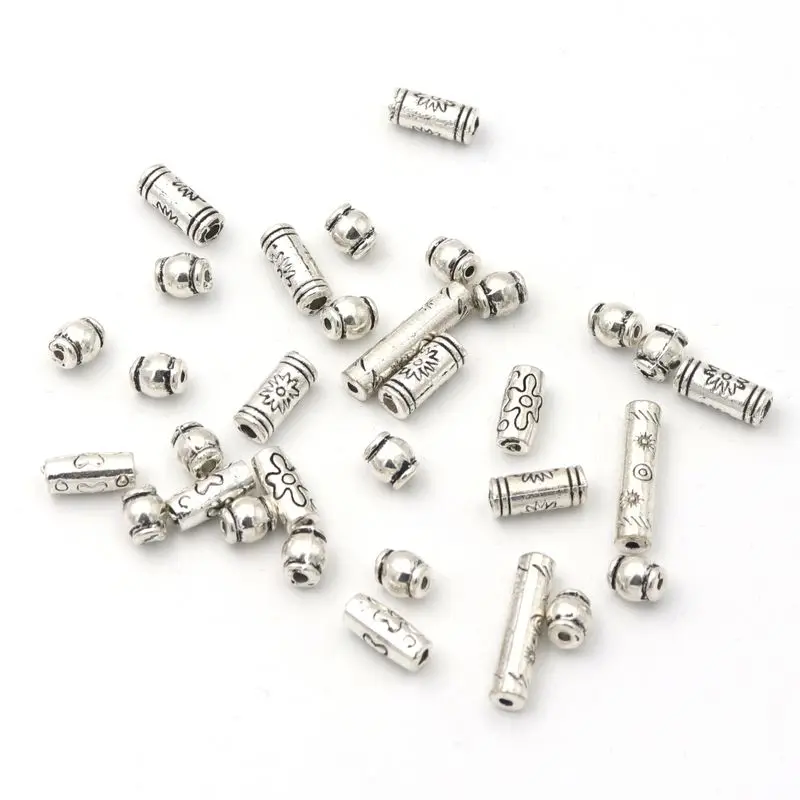 

50pcs 5 Styles Tibetan Silver Gold Color Tube Spacer Loose Metal Beads Charm For Jewelry Making Finding Accessories Wholesale