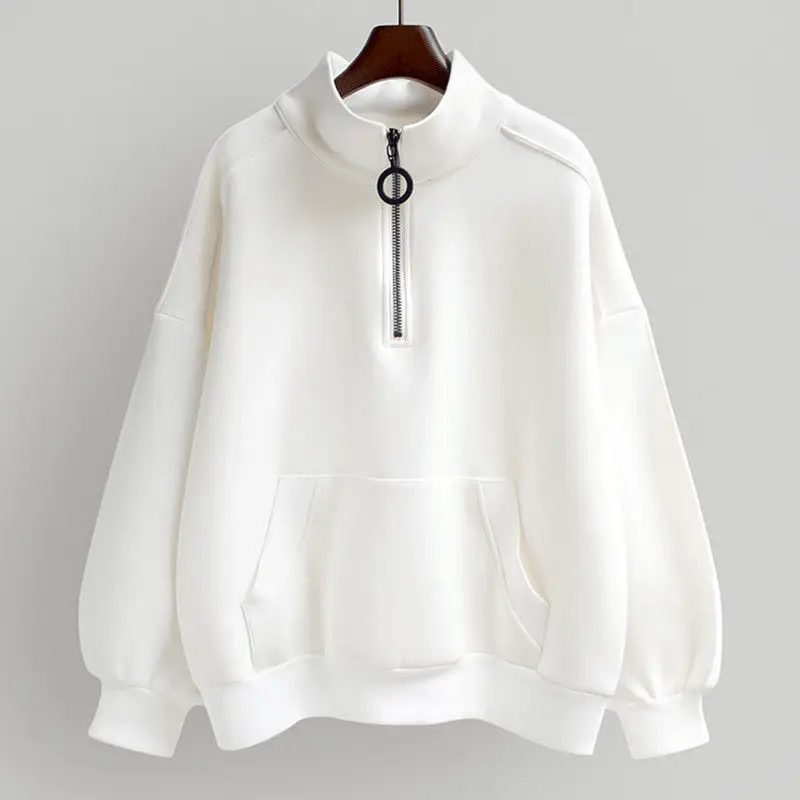 

Sweatshirts Korean Fashion Autumn New Thin Section Long Sleeve Top Pullover Solid Color Loose All-match Sweatshirt with Zipper