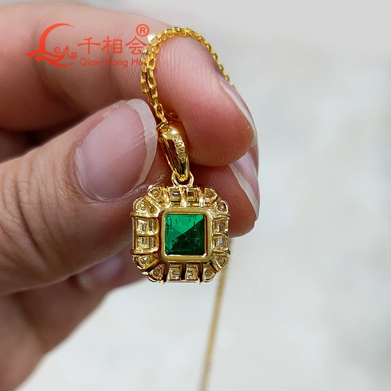 18k yellow gold plated 8*8mm asscher emerald stone pendant 925 silver white moissanite wedding Engagement Party Gifts jewelry