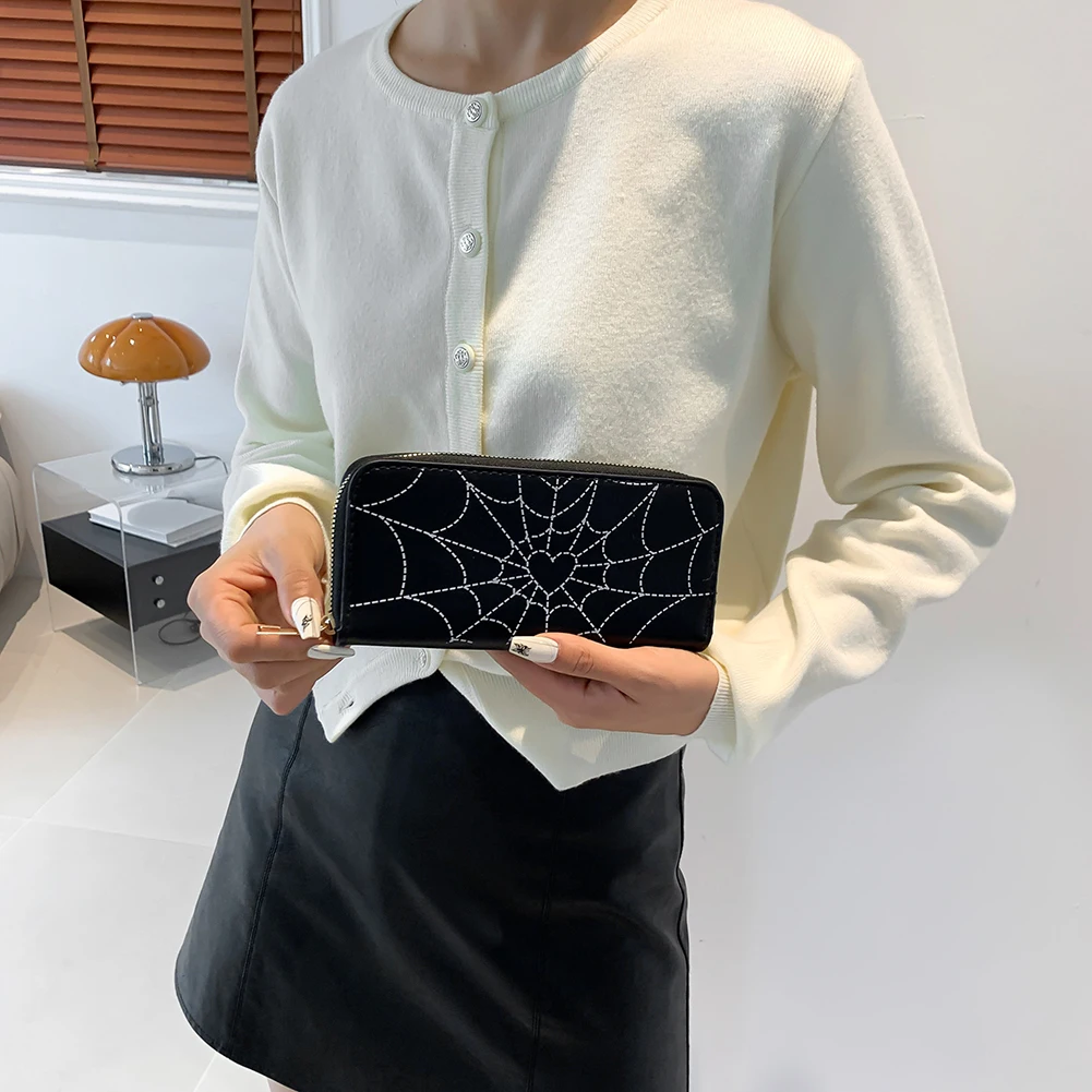 Halloween Spider Web Wallet Coin Purse Women Novelty Credit Card Holder Gothic Money Bag Teenager Casual Long Wallets Party Gift 2