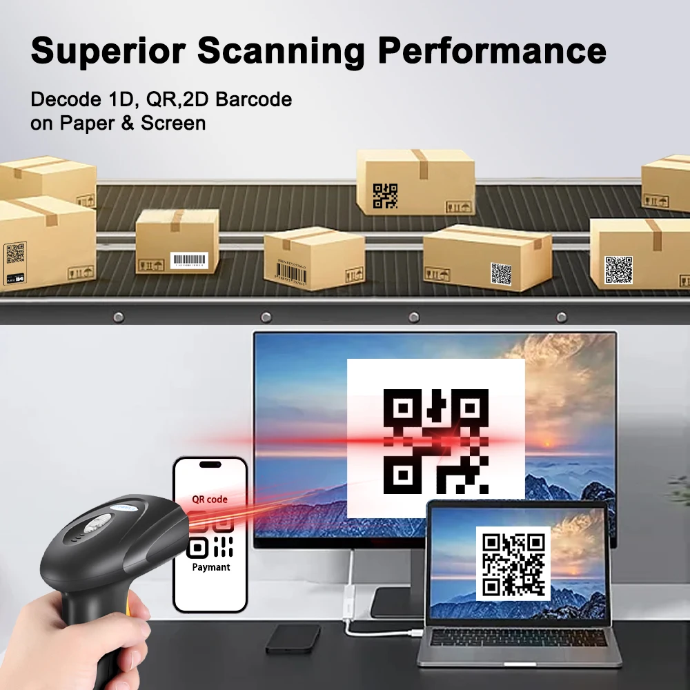 Automatic Wireless Barcode Scanner USB Wired Barcode Readers USB Bluetooth WIFI 1D 2D QR Code Scanner Supermarket Store barcode scanner