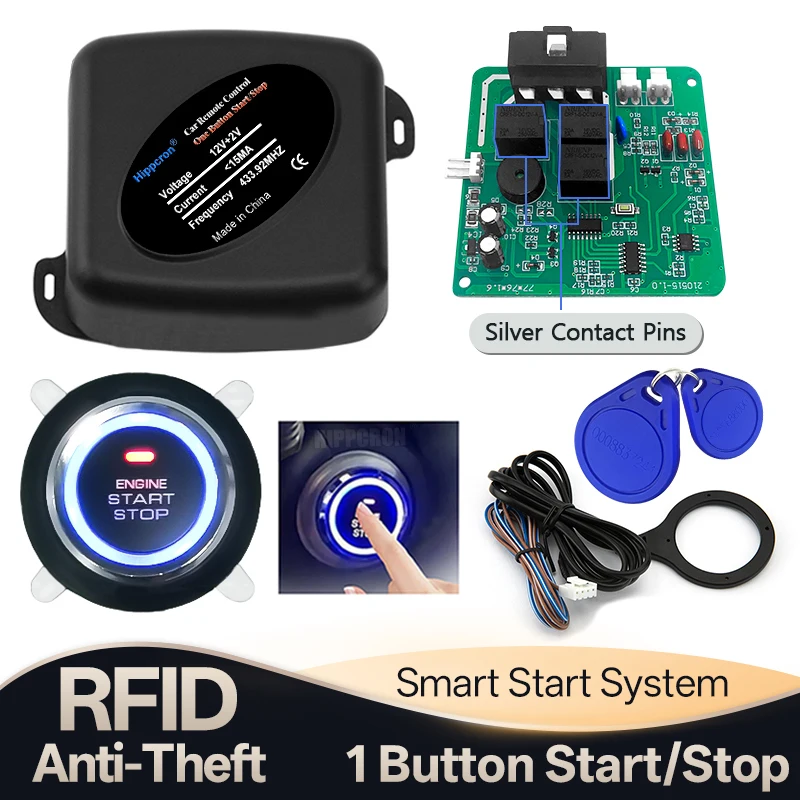 Car Alarm Start Stop Button Engine 2 RFID Keyless Entry System Push Button Start
