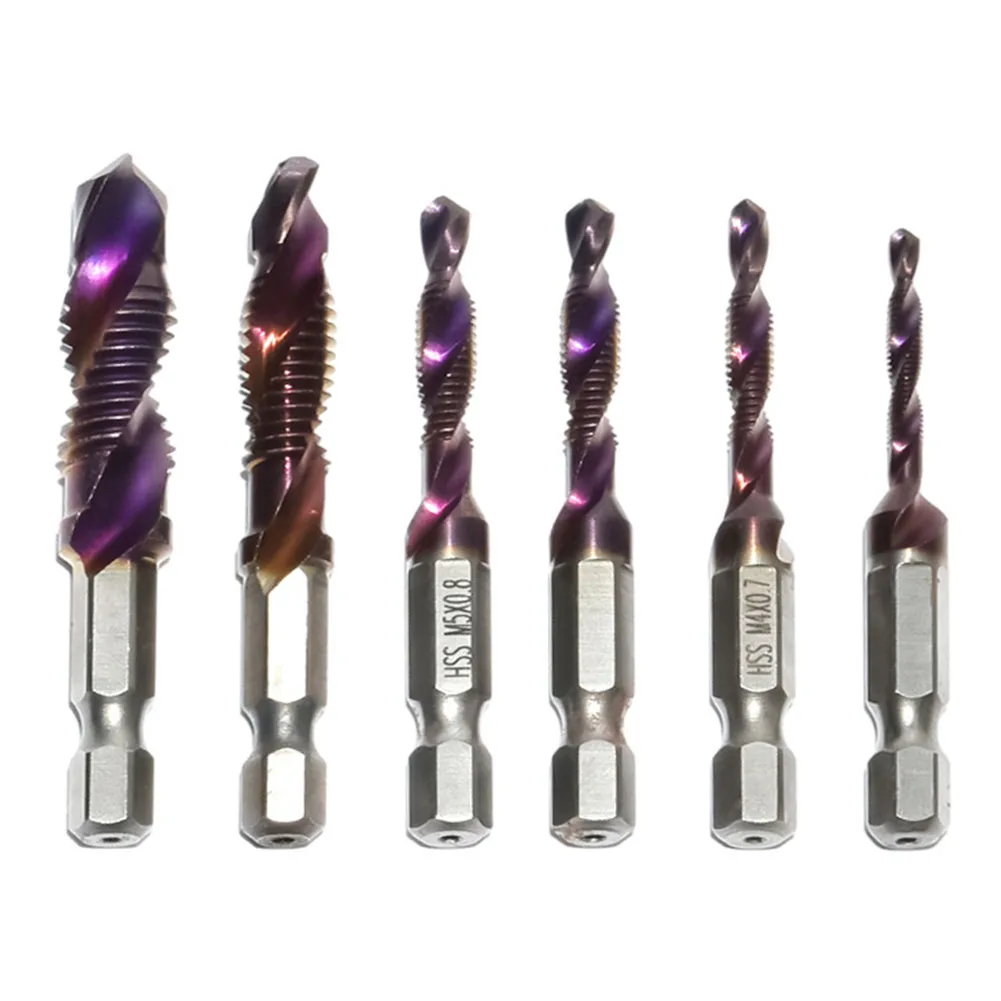 

6pcs Compound Tap Drill Bit Hex Shank HSS Screw Bit Screw Machine Compound Tap M3-M10 For Wood Aluminum Iron 3 In1 Taps