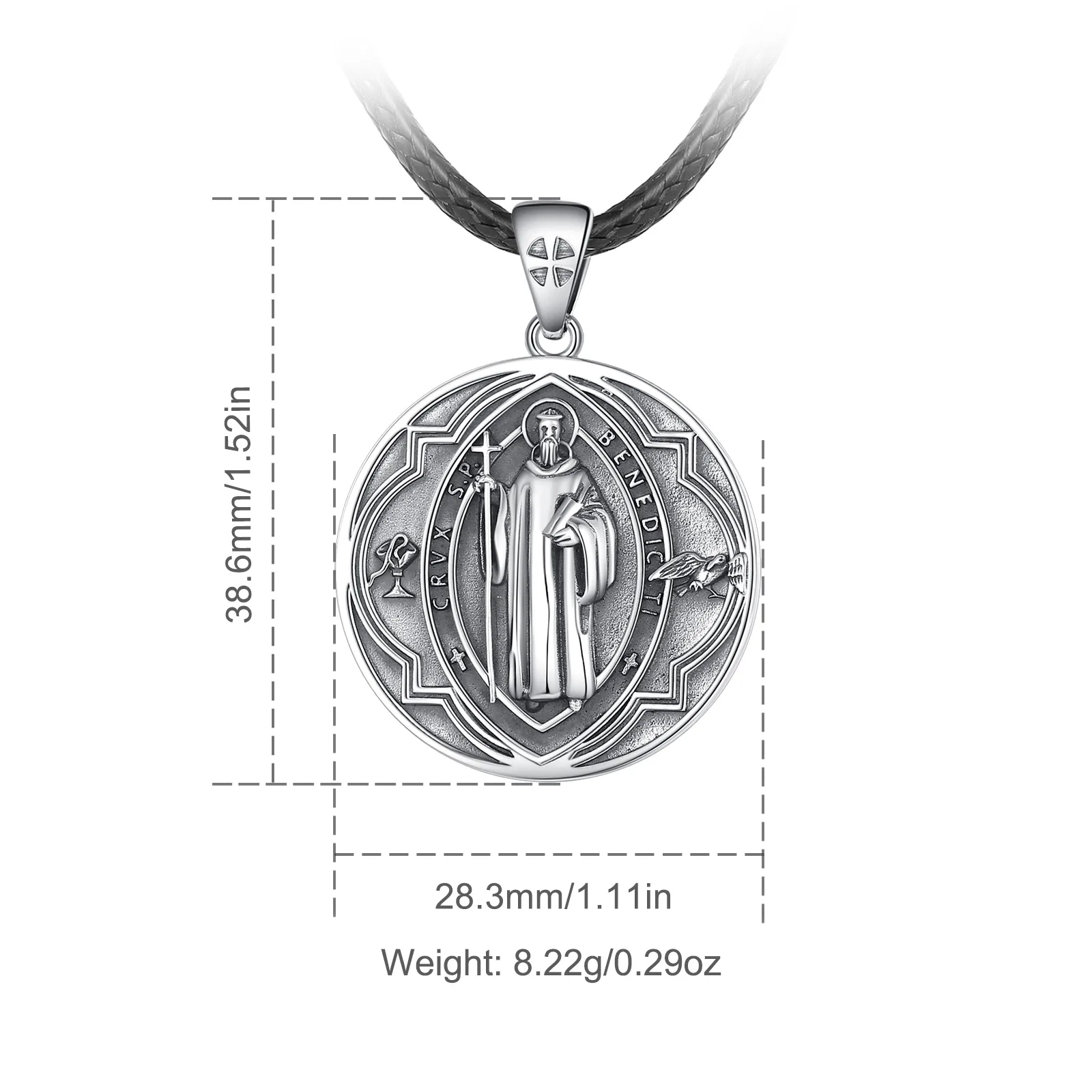 Eudora 925 Sterling Silver Saint Benedict Necklace Vintage Cross Amulet Religious Pendant Personality Jewelry for Men Women