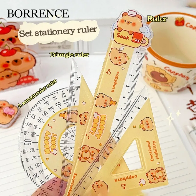 1Set Student Ruler Set 10/15cm Cartoon Capybara Measuring Tool