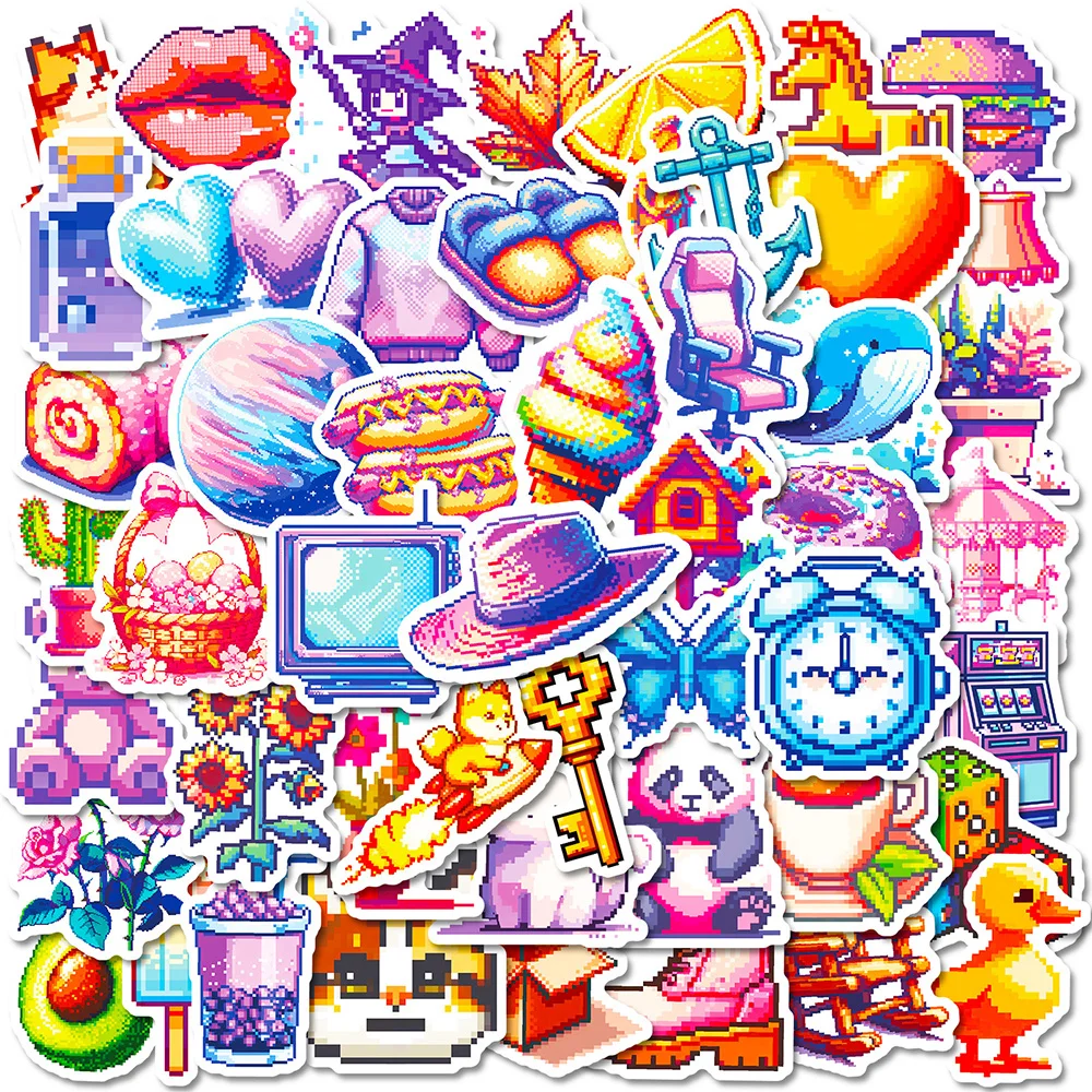 

10/30/50pcs Vintage Fresh Pixel Style Stickers Retro Cartoon Graffiti Sticker DIY Phone Skateboard Stationery Waterproof Decals