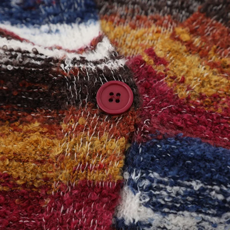 Fashion Colored Striped Knitted Vest Sweaters Unisex Harajuku Casual Single Breasted Vests Streetwear Sweater Jumper Knitwear