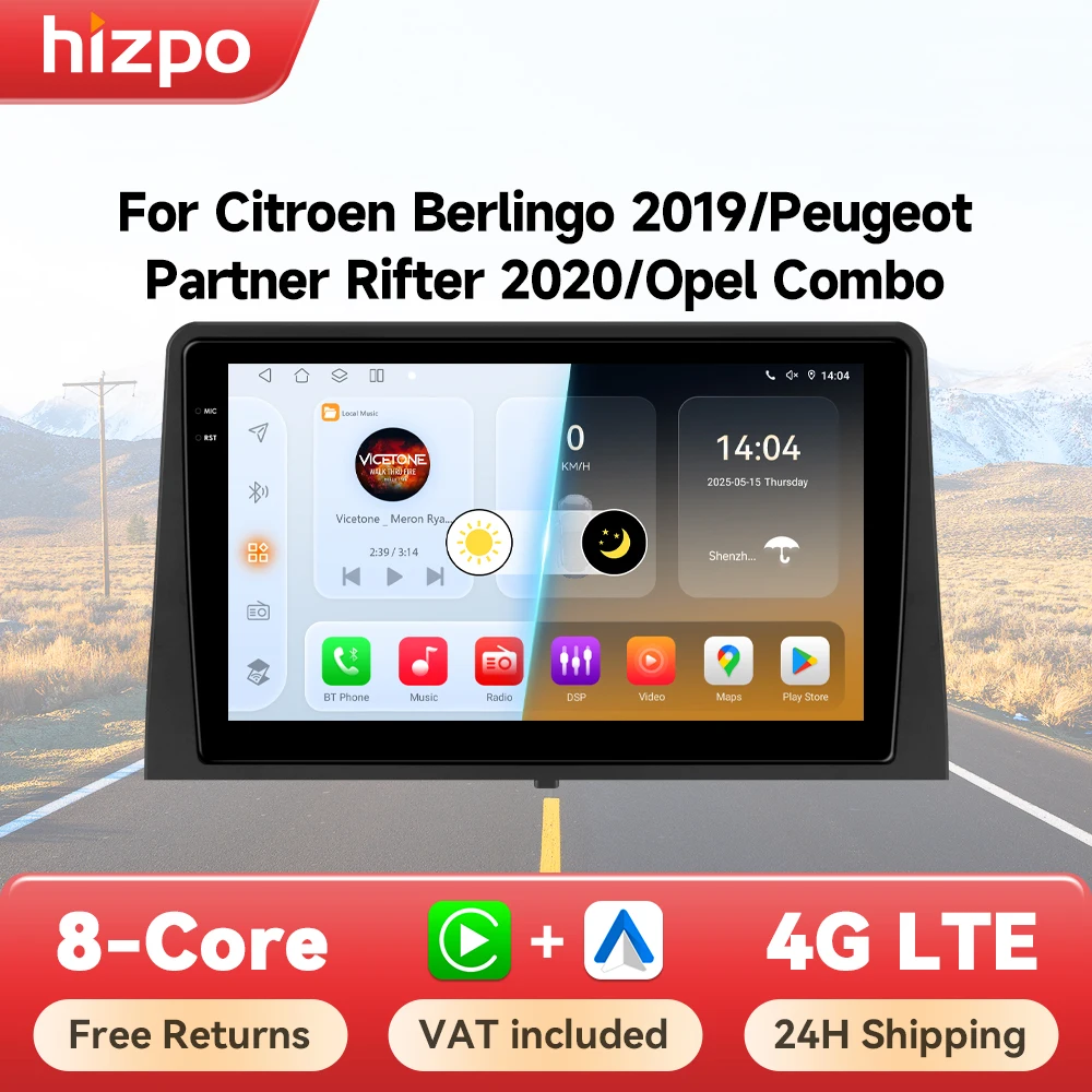 Radio estéreo para coche Hizpo Carplay para Citroen Berlingo 2019, Peugeot Partner Rifter 2020, Opel Combo, reproductor multimedia de vídeo con GPS 1