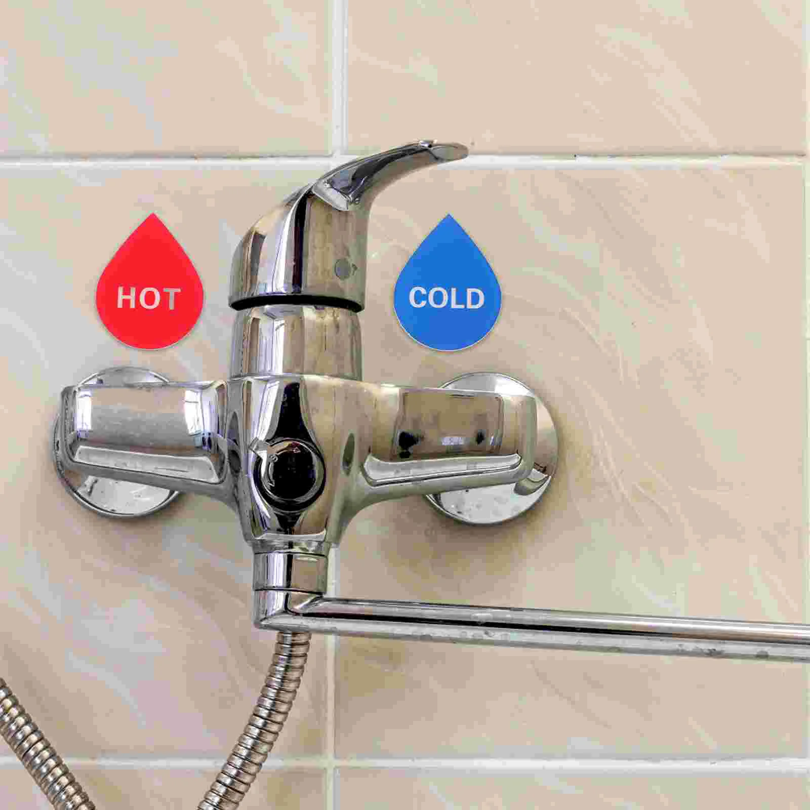 Cold Hot Water Labels Stickers Taps Faucet Heater Signs Shower Bathrooms Square Water Sticker Signs Traffic Signal 6 Pairs