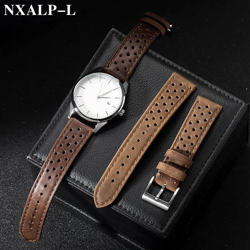 Breathable Cowhide Leather Watch Strap – Oil/Matte Finish Adjustable Wristband