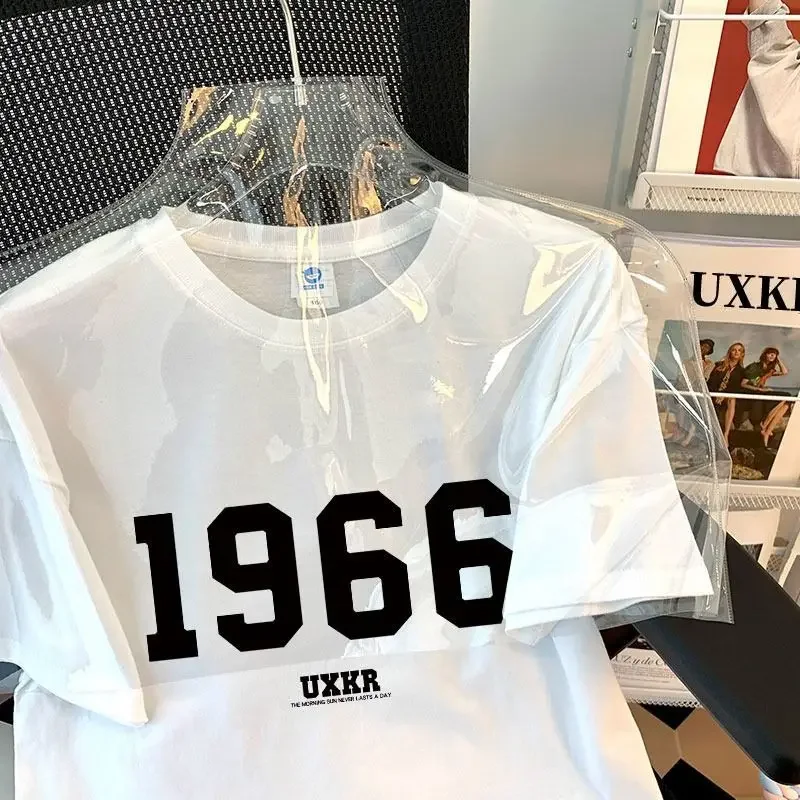 

Korean Version Minimalist Digital Pure Cotton Short Sleeved T-shirt for Men and Women Ins Summer Loose Casual Couple Top Clothes