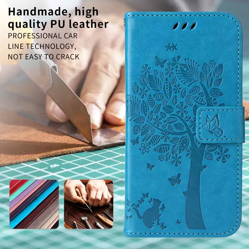 Leather Flip Wallet Case with Magnetic Card Slots and Stand, Book Style Cover