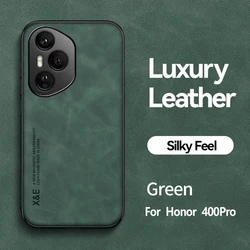Leather Phone Case with Magnetic Car Holder - Shockproof Protection Cover for Honor 400 Pro (FG - Green)