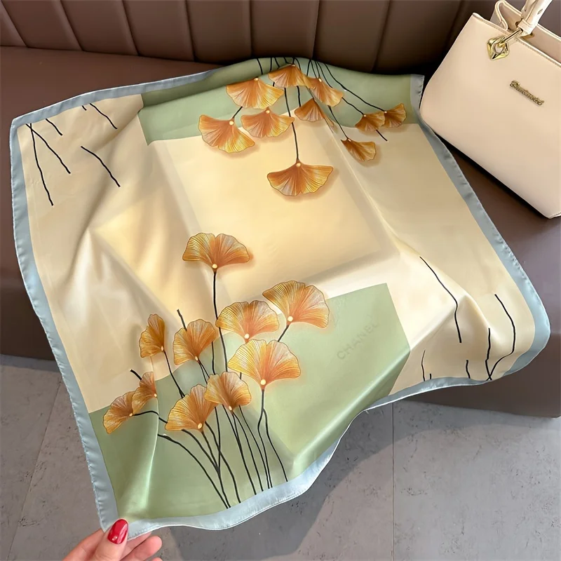 Luxury Print Spring Neck Tie Shawl 2024 Silk Square Scarf Women Wraps Female 70cm Hair Hand Wrist Headkercheif Hijab Bandana 2