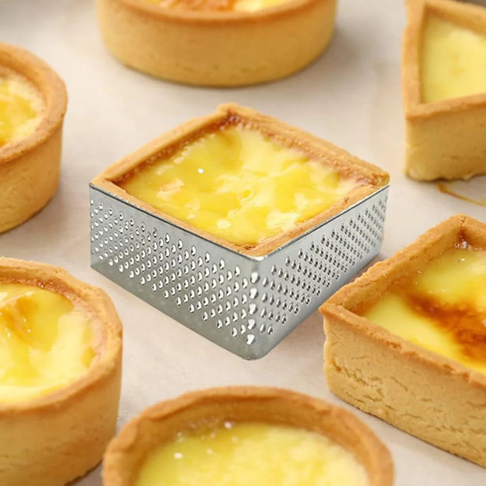 Tart Ring Stainless Steel Tartlet Mold Circle Cutter Pie Ring Heat-Resistant Perforated Cake Mousse Molds Tart Pastry cake mold