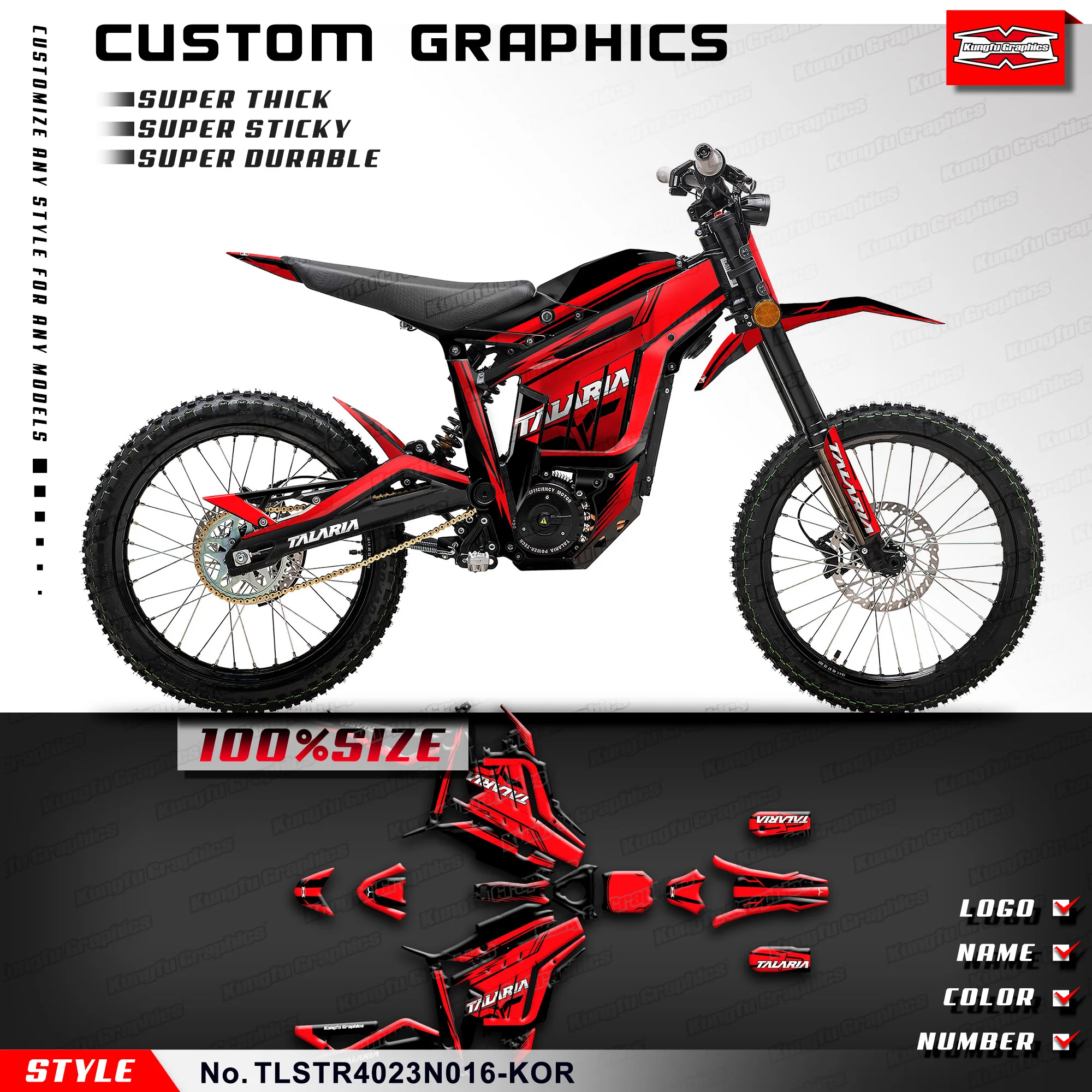 KUNGFU GRAPHICS MX Racing Stickers Complete Vinyl Wrap Kit for TALARIA Sting R MX L1E SX3 Electric Dirt Bike, Red