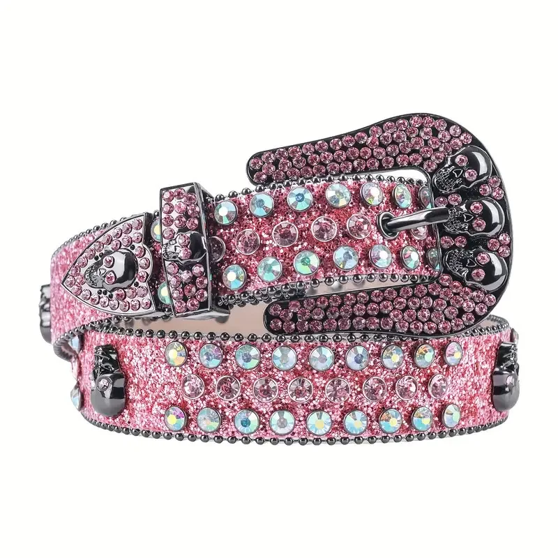 Fashion Rhinestone Skull Belt for Women Crystal Encrusted Jeans Decoration Pink Luxury Designer Diamond bb Belt belt women
