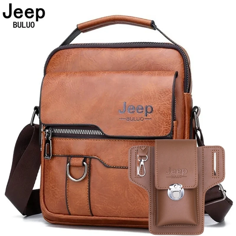 JEEP BULUO Crossbody Messenger Bags Business Casual Handbag Brand Shoulder New High Quality Leather For Men Business Casual Fash