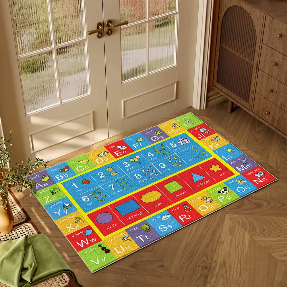 ABC Alphabet Numbers Shapes Children Bedroom Carpet,Educational Learning Fun Game Play Non-slip Boy Girl Area Rug Home Decor Mat 3