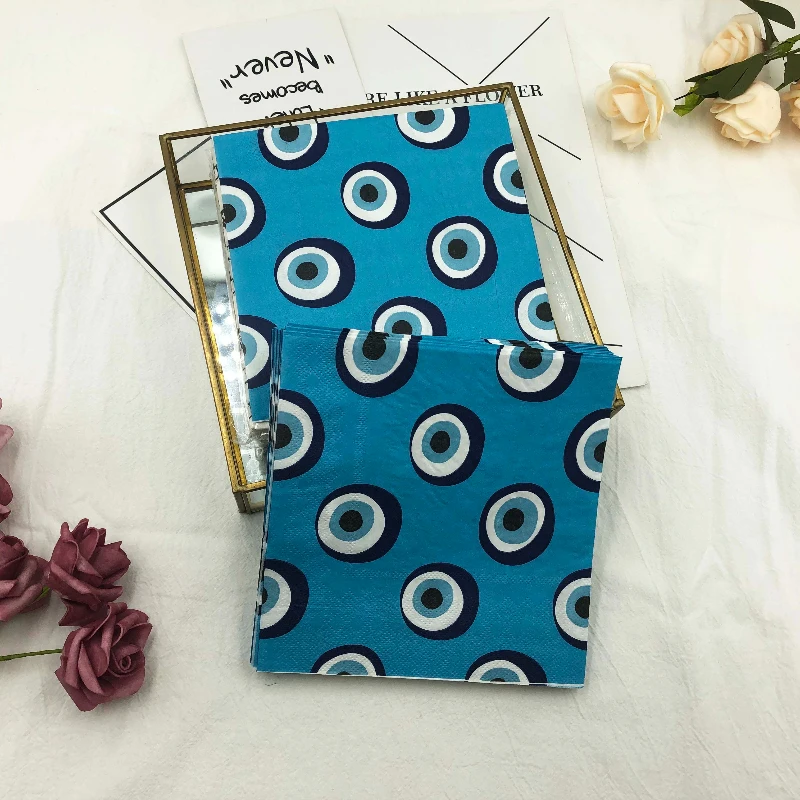 파란색 인쇄 종이 냅킨, 생일 파티 테이블 세팅 종이, 서양 레스토랑 카페 입 천, 다채로운 냅킨, 10 개, 20 개/팩 