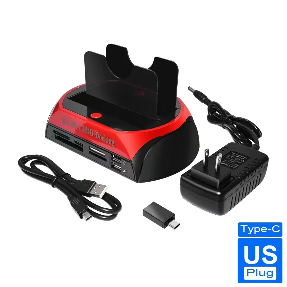 2.5 "3.5" sata עם קורא כרטיסים usb 2.0 כדי יד sata כונן קשיח totb עגינה כל אחד בתחנת עגינה כונן קשיח אחד מפרץ כפול